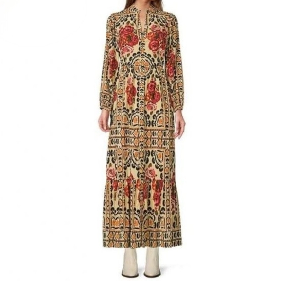 A Loves A Vintage Floral Maxi Dress V-Neck Button Front Long Sleeve Bohemian - Picture 2 of 9